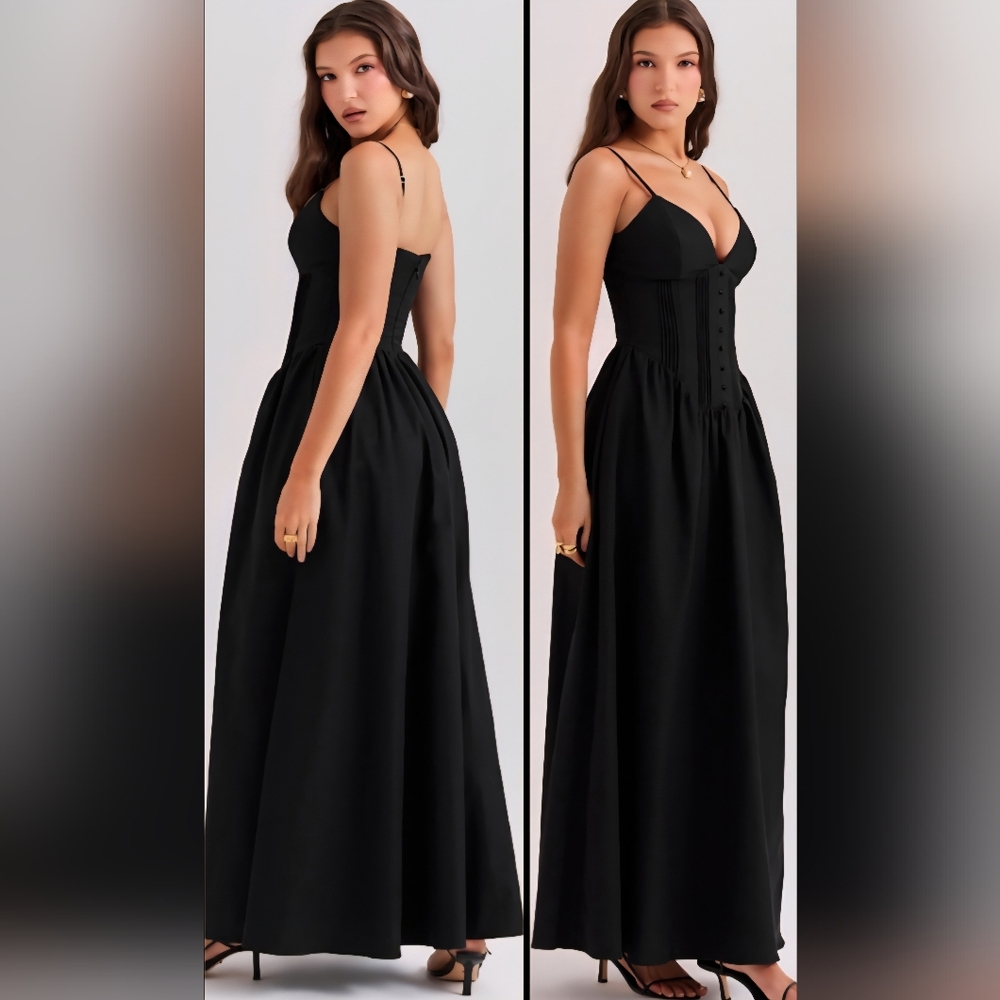 House of CB Lova Black Corset Maxi Dress Large